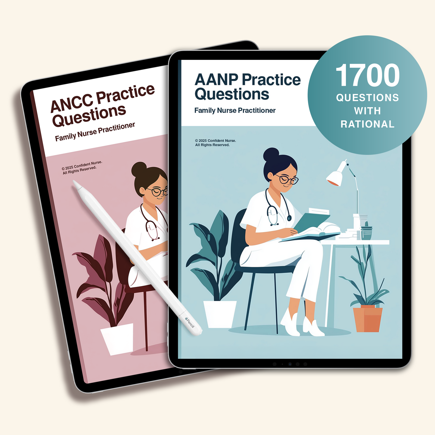 FNP exam question bundle with 1,700 practice questions for AANP and ANCC exams – digital download includes 490 pages with rationales for Family Nurse Practitioner prep.