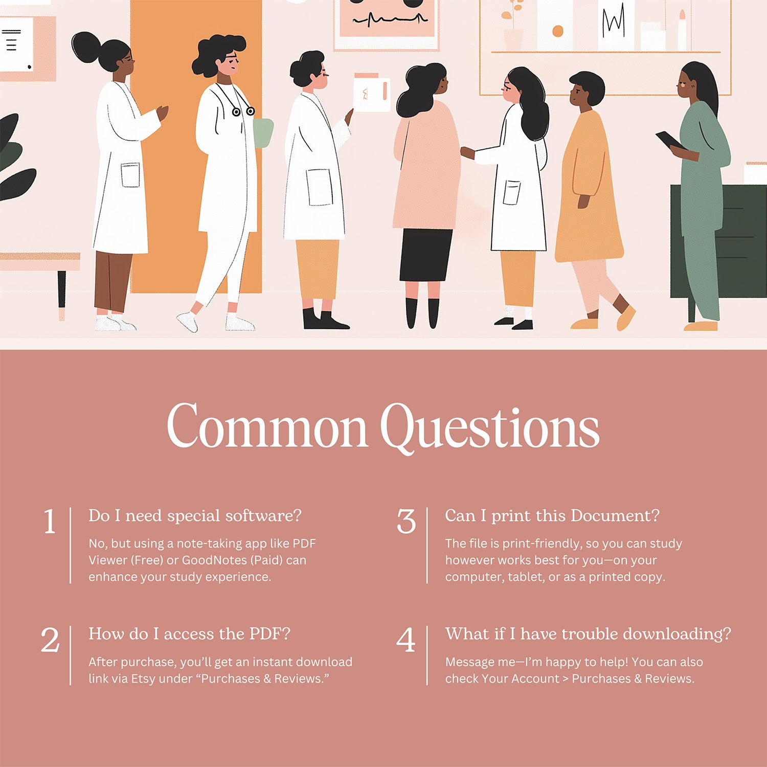 Common questions about PMHNP digital study guide download, including software needs, PDF access, printing, and troubleshooting. Helpful for students using GoodNotes or PDF viewer.