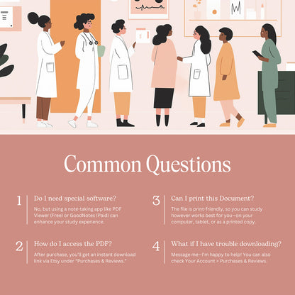 Common questions about PMHNP digital study guide download, including software needs, PDF access, printing, and troubleshooting. Helpful for students using GoodNotes or PDF viewer.