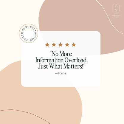 5-star review from Confident Nurse customer: 'No more information overload. Just what matters!' – testimonial highlighting clear and focused study content.